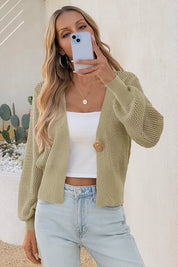 Cicy Bell Womens Khaki Cropped Crochet Cardigans