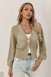 Cicy Bell Womens Khaki Cropped Crochet Cardigans