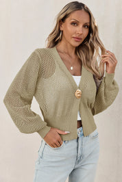 Cicy Bell Womens Khaki Cropped Crochet Cardigans