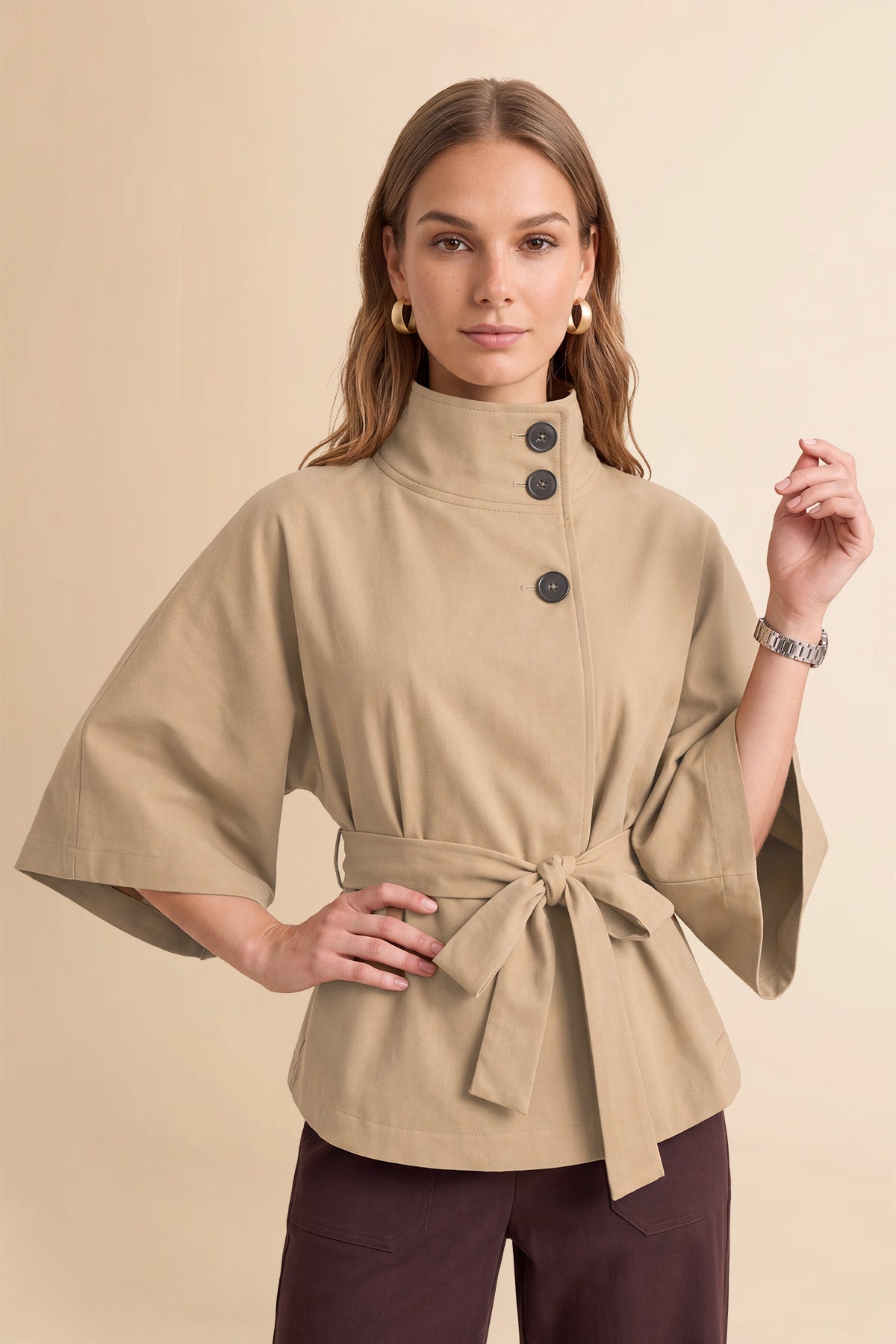 Womens Khaki Cropped Trench Coat | CicyBell