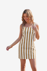 Womens Khaki Striped Denim Mini Dresses | CicyBell