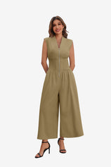 Womens Khaki V Neck Casual Dressy Jumpsuit | CicyBell