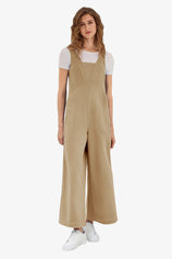 Wrinkle-Free Khaki Wide Leg Jumpsuit Relaxed Stretch | CicyBell