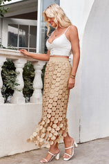 Womens Hollow Out Maxi Skirts Apricot-2