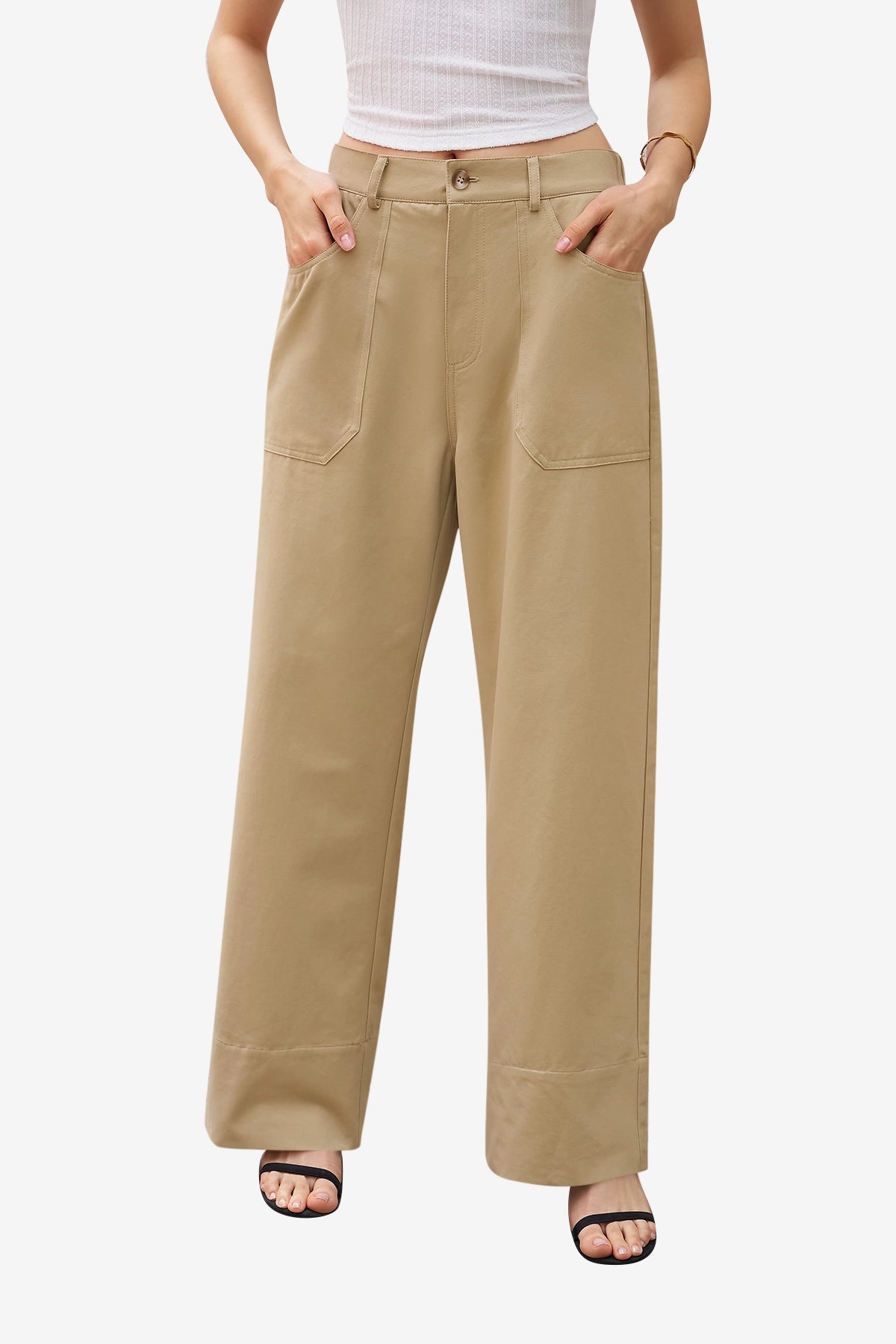Womens Khaki Wide Leg Flare Pants  | CicyBell