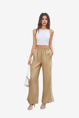 Womens Khaki Wide Leg High Waisted Pants | CicyBell