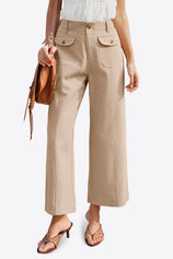 Womens Khaki Cropped Wide Leg Pants | CicyBell