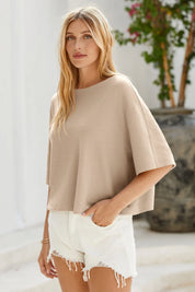 Cicy Bell Womens Khaki Half Sleeve Sweaters