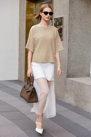 Cicy Bell Womens Khaki Half Sleeve Sweaters