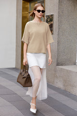 Cicy Bell Womens Khaki Half Sleeve Sweaters