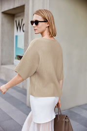 Cicy Bell Womens Khaki Half Sleeve Sweaters