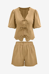 Womens Khaki Summer 2 Piece Short Sets | CicyBell