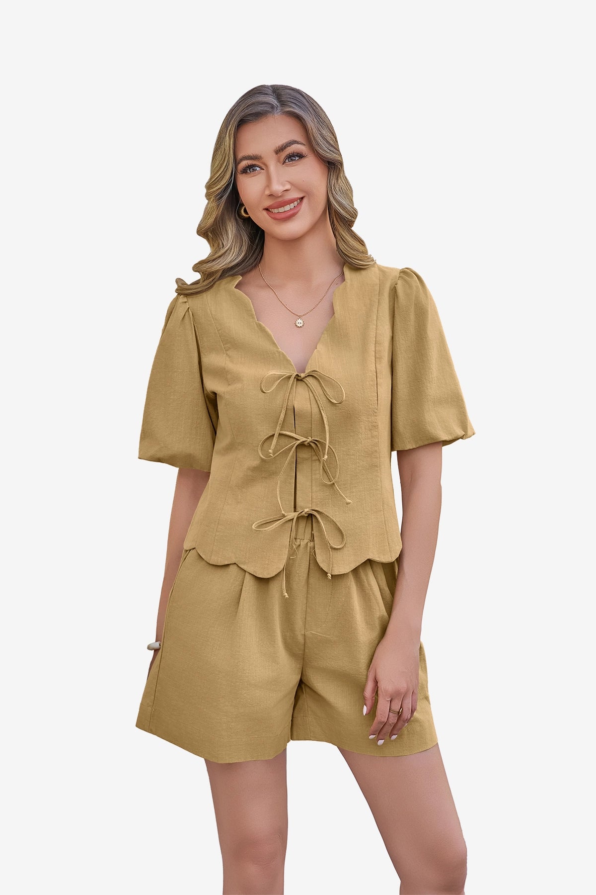 Womens Khaki Summer 2 Piece Short Sets | CicyBell
