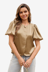 Womens Khaki Silk Satin Button Down Shirts | CicyBell
