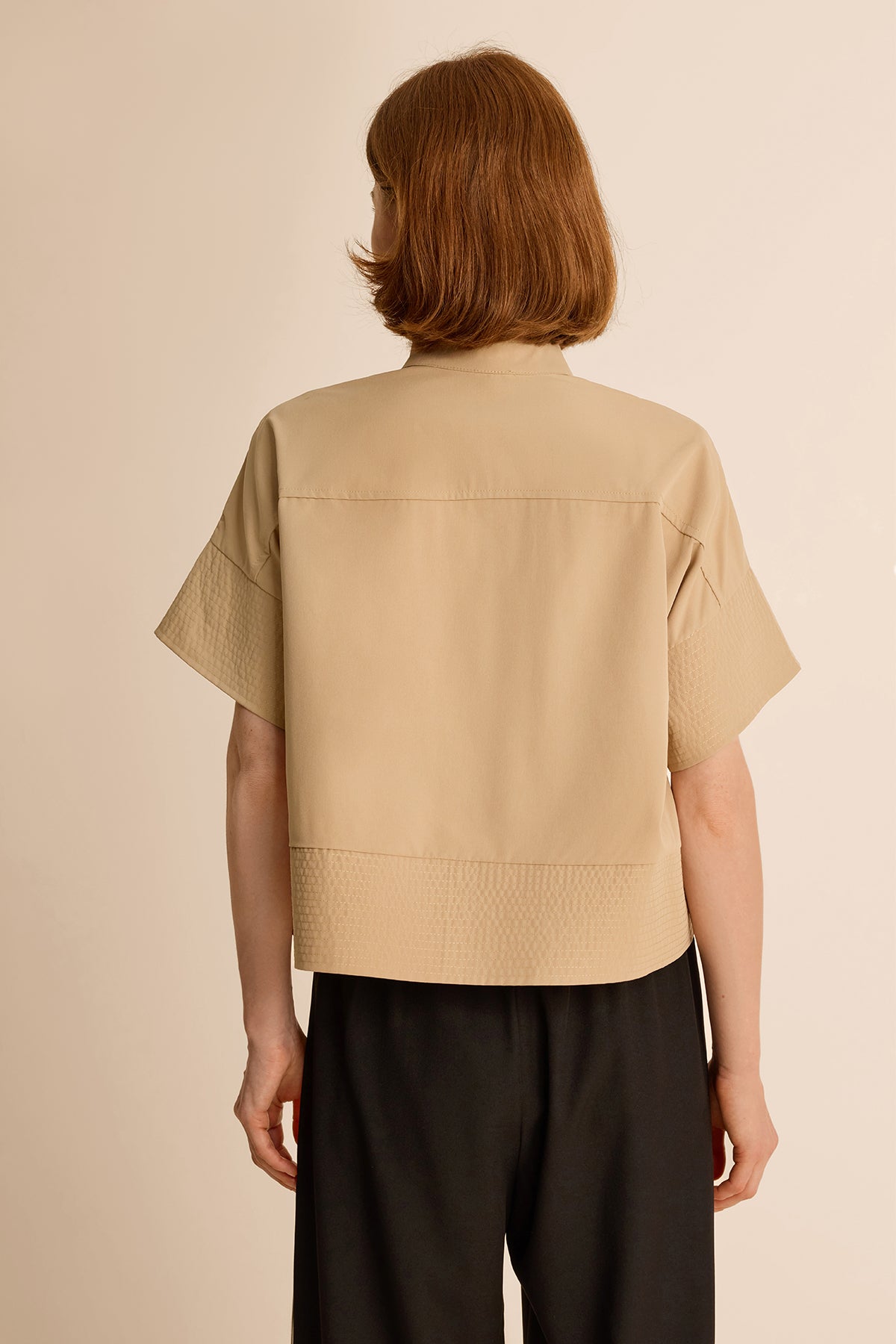 Womens Khaki Cropped Short Sleeve Shirts| CicyBell