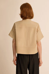 Womens Khaki Cropped Short Sleeve Shirts| CicyBell