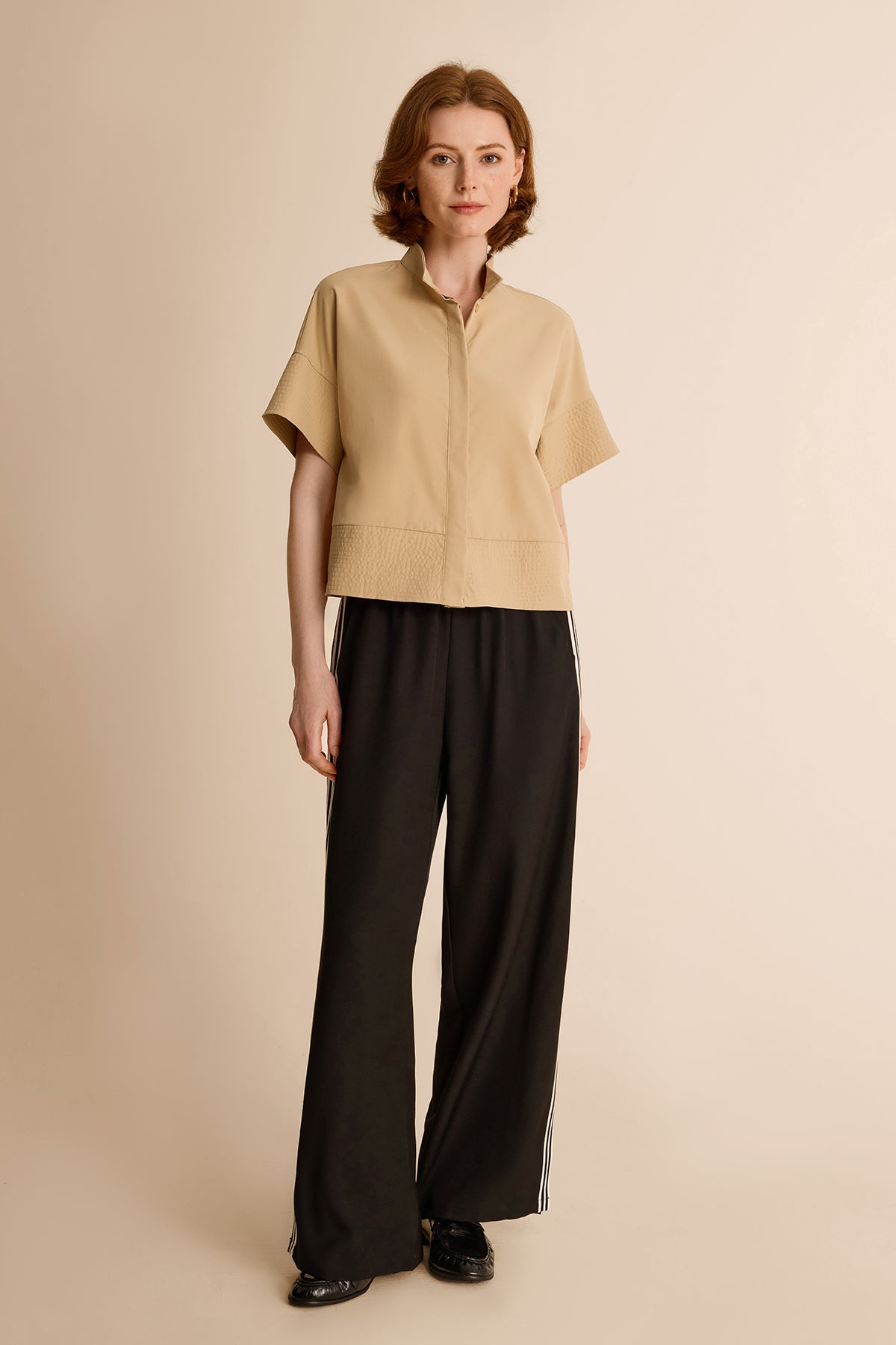 Womens Khaki Cropped Short Sleeve Shirts| CicyBell