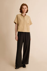 Womens Khaki Cropped Short Sleeve Shirts| CicyBell