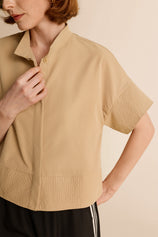 Womens Khaki Cropped Short Sleeve Shirts| CicyBell