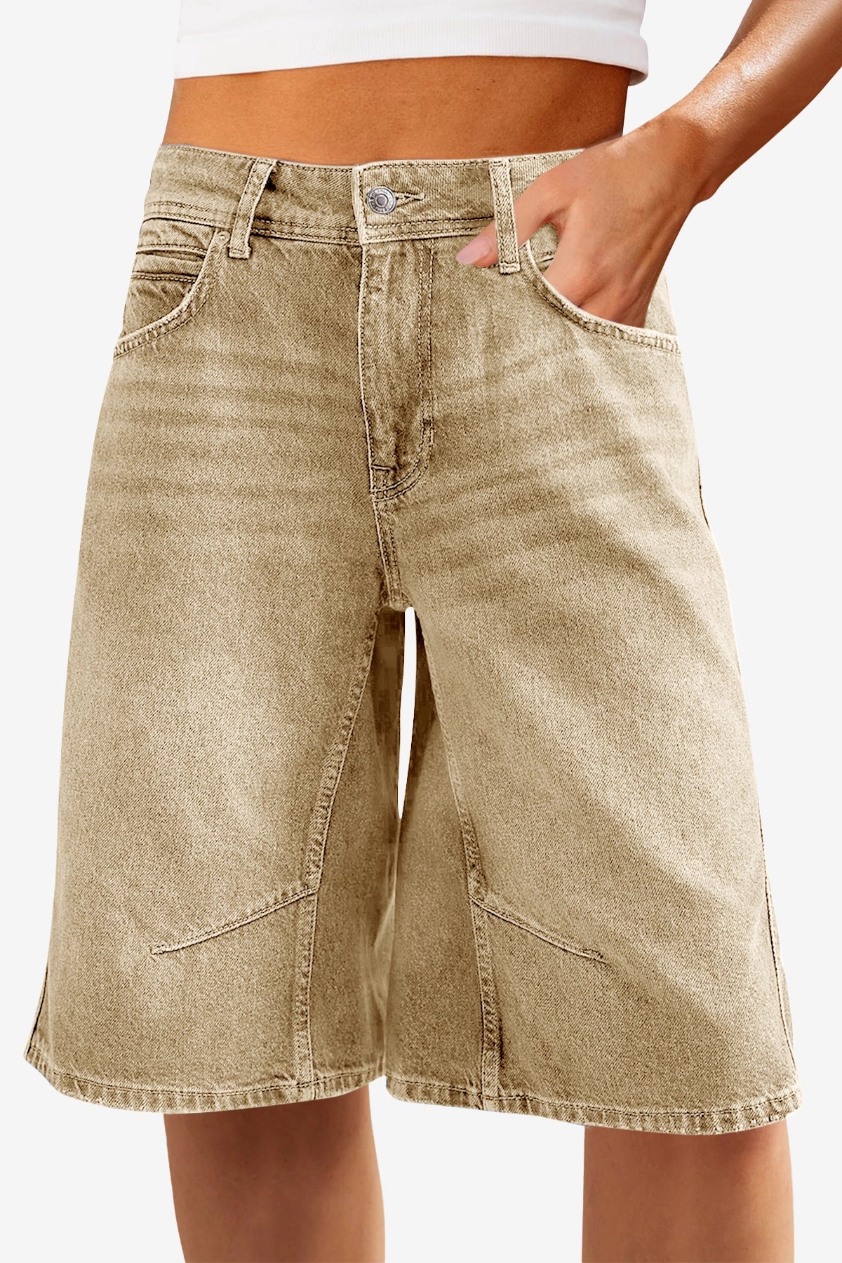 Womens Khaki Wide Leg Denim Shorts | CicyBell