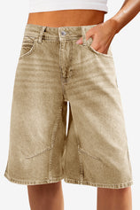 Womens Khaki Wide Leg Denim Shorts | CicyBell