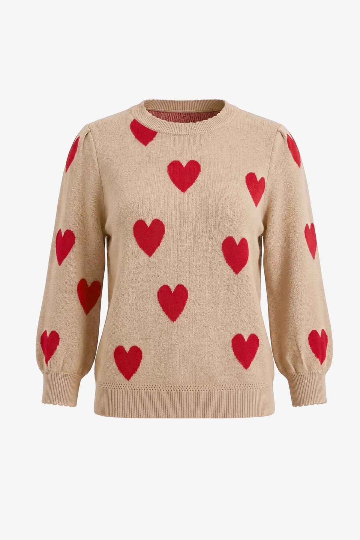 Womens Khaki 3/4 Puff Sleeve Sweater | CicyBell