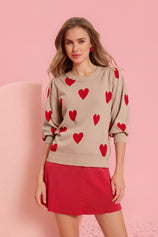 Womens Khaki 3/4 Puff Sleeve Sweater | CicyBell