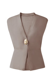 Cicy Bell Womens Khaki V Neck Sweater Vest