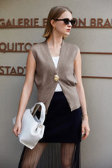 Cicy Bell Womens Khaki V Neck Sweater Vest