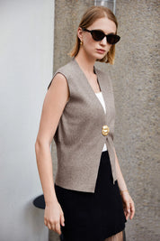 Cicy Bell Womens Khaki V Neck Sweater Vest