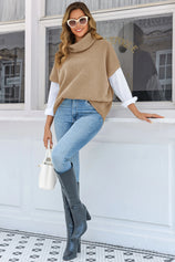 Cicy Bell Womens Khaki Oversized Turtleneck Poncho Sweaters