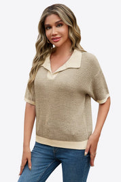 Cicy Bell Womens Khaki Striped Cropped Sweaters Tops