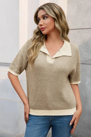 Cicy Bell Womens Khaki Striped Cropped Sweaters Tops