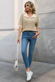 Cicy Bell Womens Khaki Striped Cropped Sweaters Tops