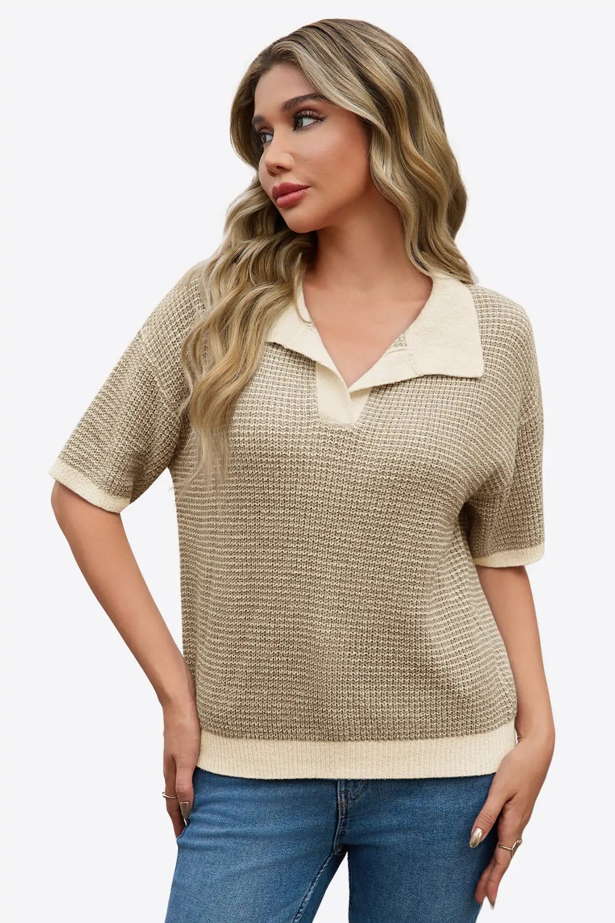 Cicy Bell Womens Khaki Striped Cropped Sweaters Tops