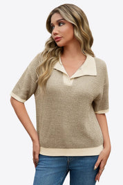 Cicy Bell Womens Khaki Striped Cropped Sweaters Tops