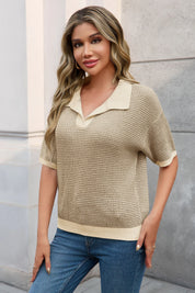 Cicy Bell Womens Khaki Striped Cropped Sweaters Tops