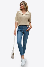 Cicy Bell Womens Khaki Striped Cropped Sweaters Tops