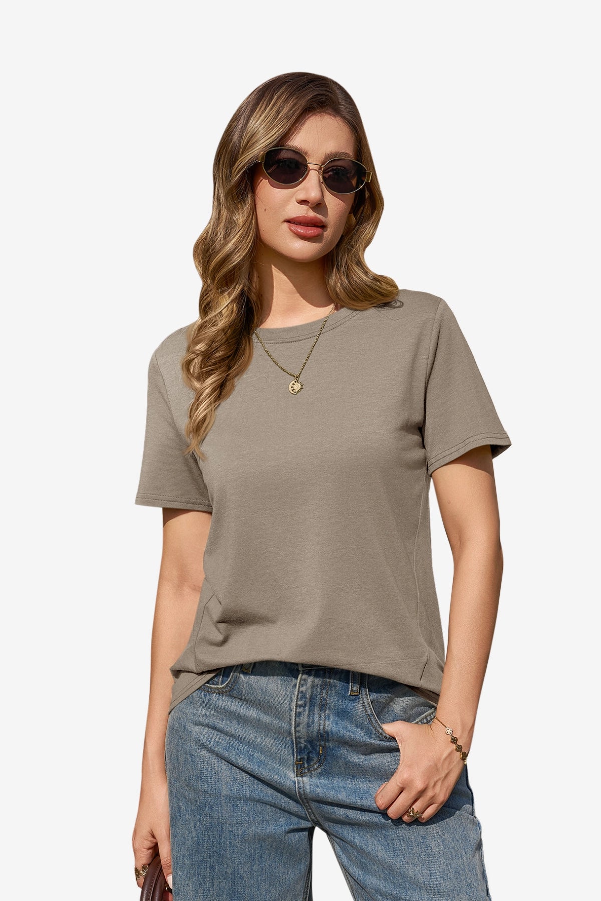 Womens Khaki Summer Short Sleeve T-Shirts| CicyBell