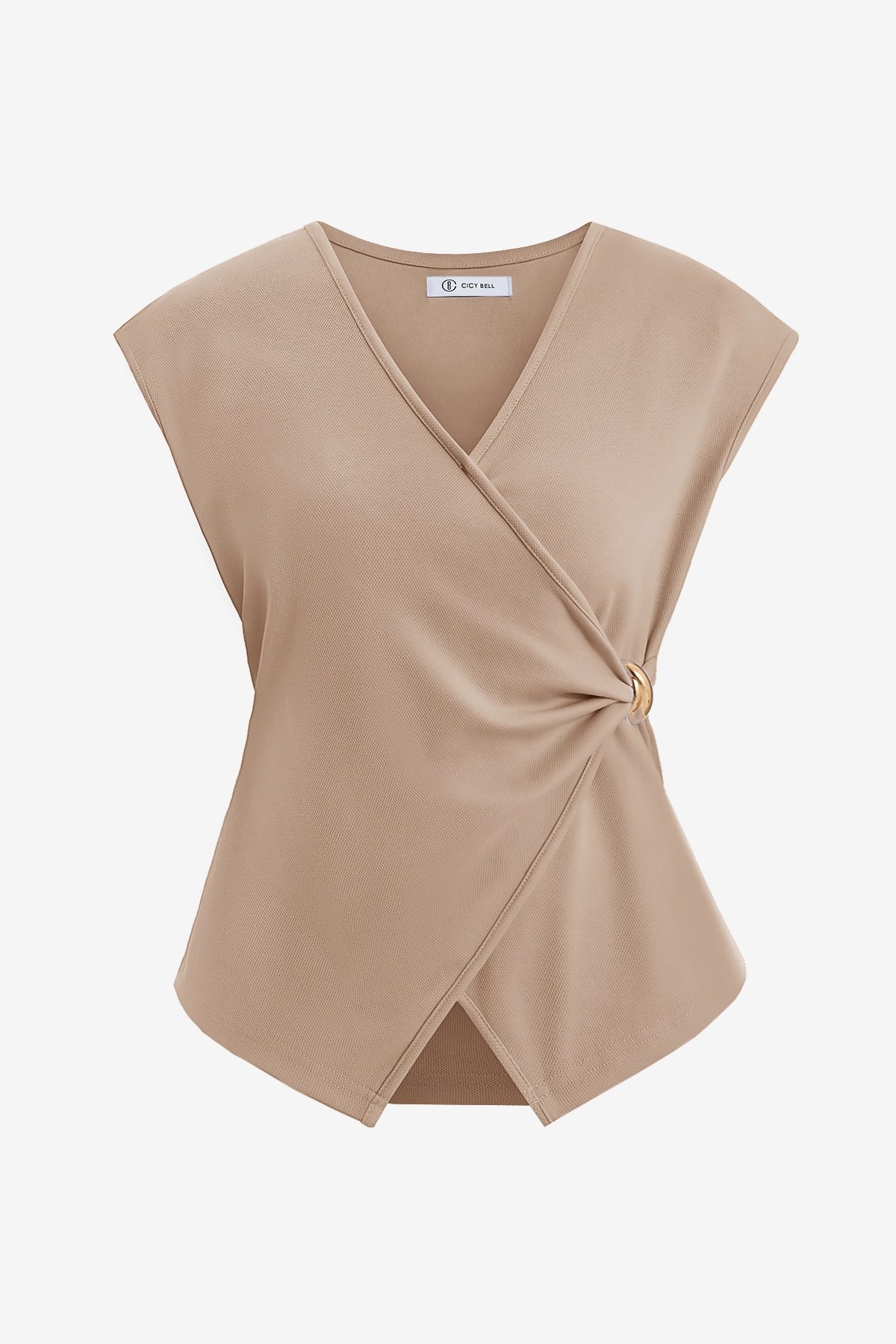 Womens Khaki V Neck Wrap Tank Tops | CicyBell
