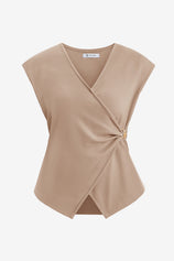 Womens Khaki V Neck Wrap Tank Tops | CicyBell