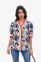 Womens Khaki Floral Puff Short Sleeve Tops  | CicyBell