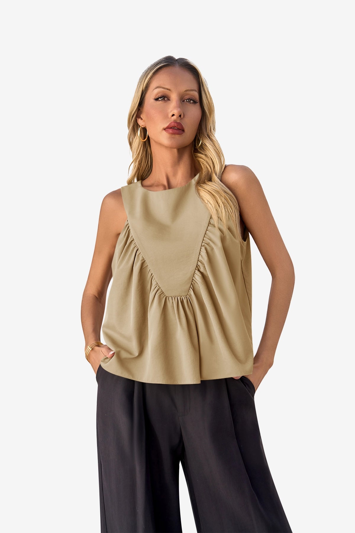 Womens Khaki Peplum Babydoll Tank Tops | CicyBell
