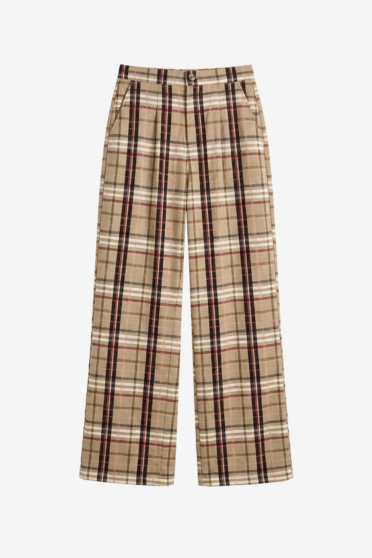 Womens Khaki Wide Leg Plaid Pants | CicyBell