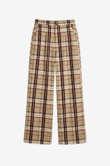 Womens Khaki Wide Leg Plaid Pants | CicyBell