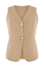 Cicy Bell Womens Khaki V Neck Vest Tops