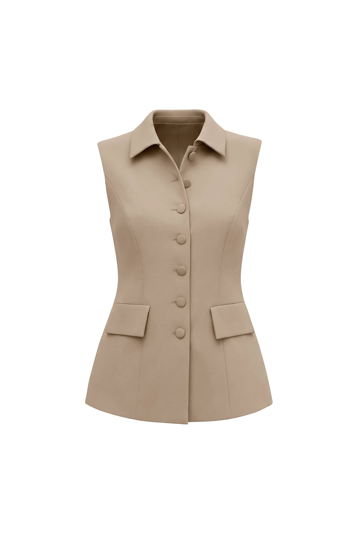 Womens Khaki Tops Button Down Suit Vest | CicyBell