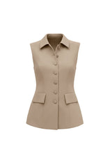 Womens Khaki Tops Button Down Suit Vest | CicyBell