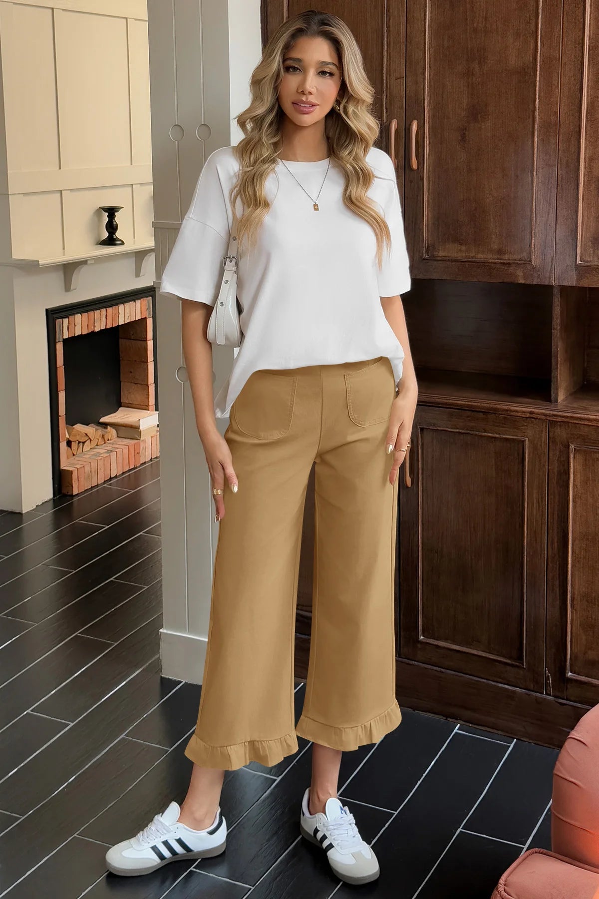 Cicy Bell Womens Khaki Wide Leg Pants