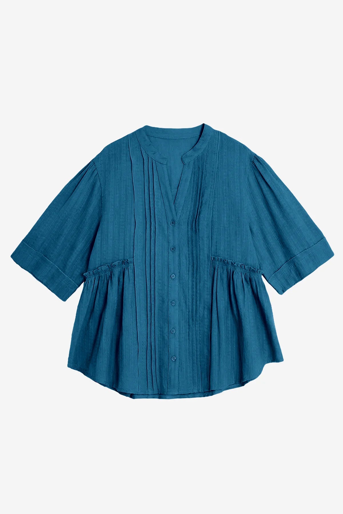 Womens Lake Blue Peplum Button Down Shirts | CicyBell